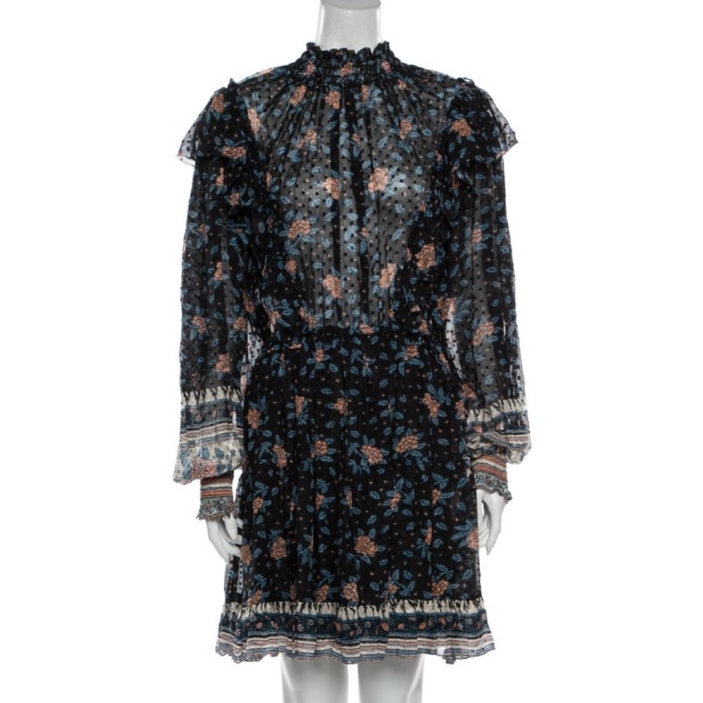 Ulla Johnson Black Floral Long Sleeve Dress
